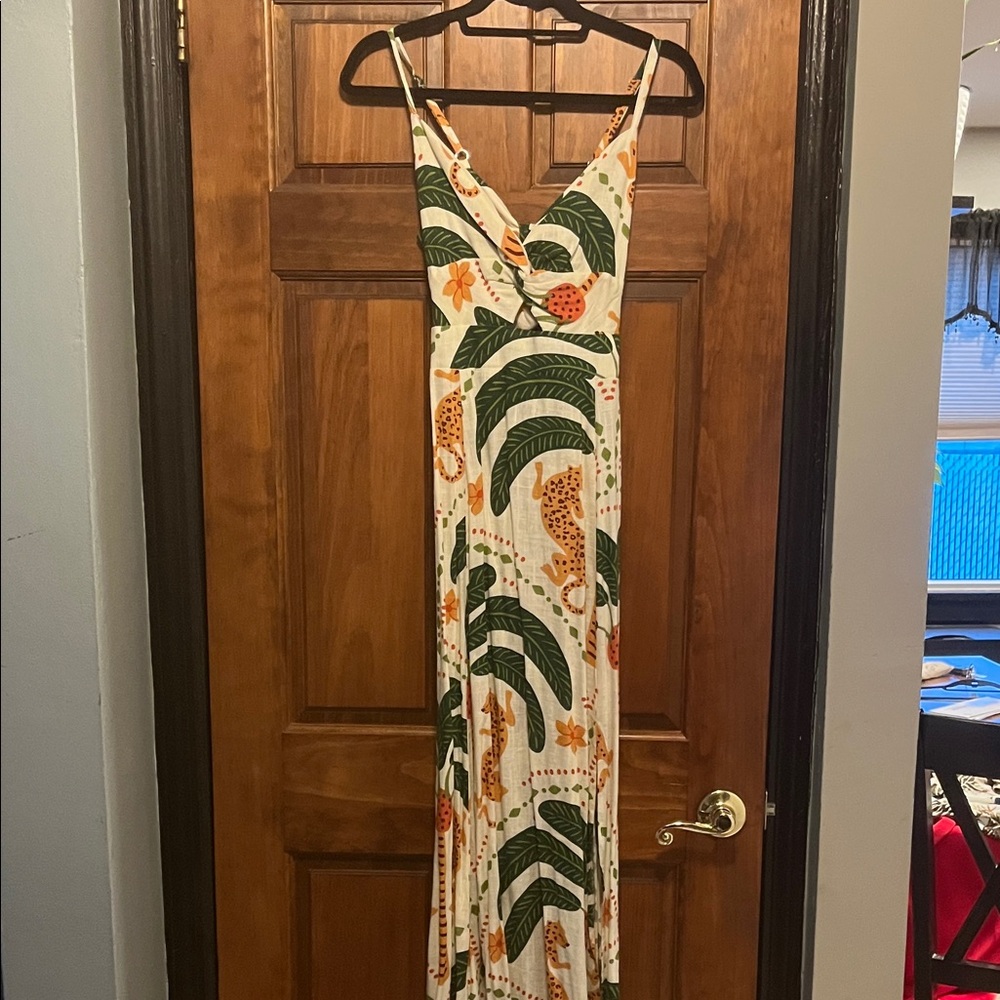MSK Green and Orange Leaf Print Maxi Dress